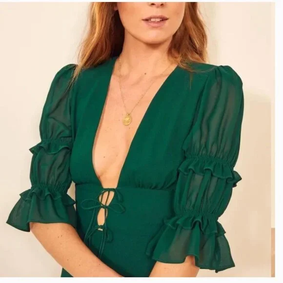 NWT Reformation Laurelei Dress - Emerald - Size 6 - Picture 3 of 6